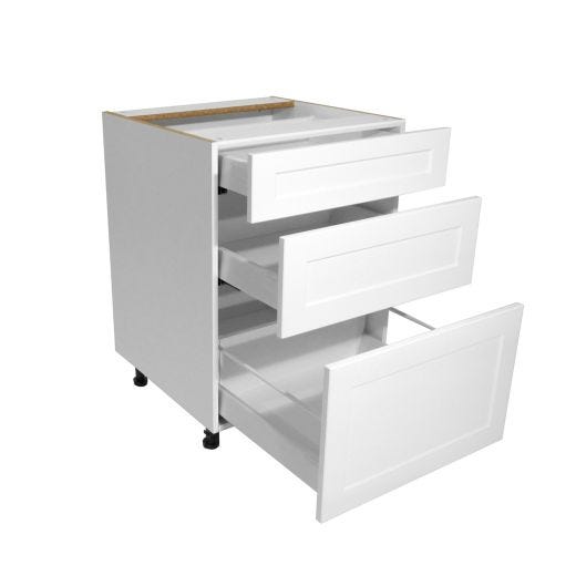 24" White Thermafoil Shaker 3 Drawer Base Cabinet