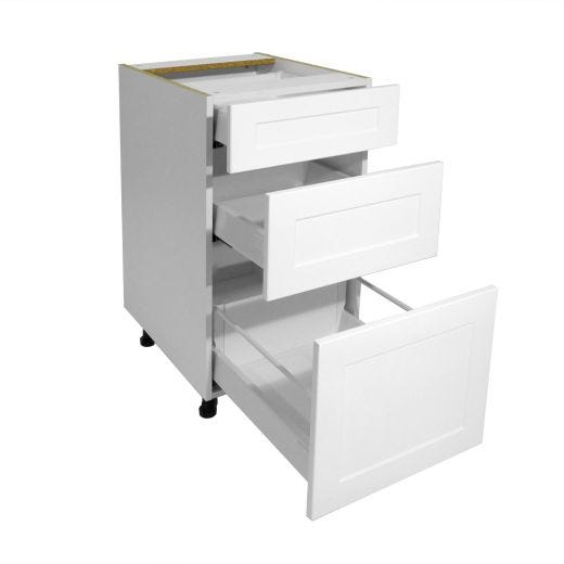 18" White Shaker Thermafoil 3 Drawer Base Cabinet