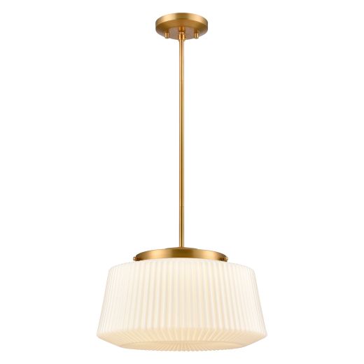 Lunenberg 14" LED Pendant - Brass Ribbed Opal Glass