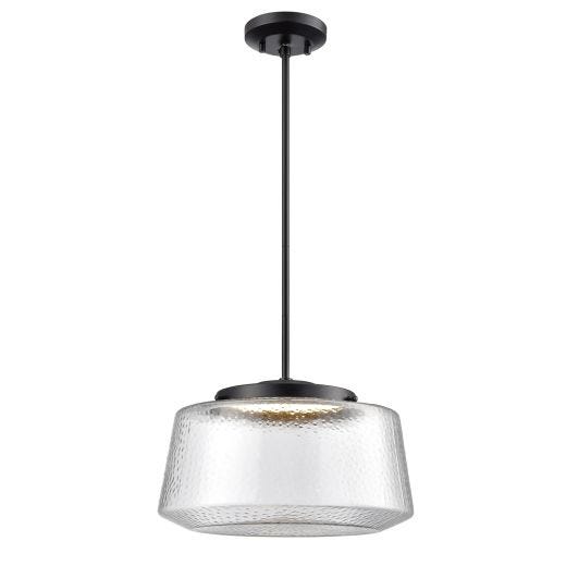 Lunenberg 14" LED Pendant - Ebony Hammered Clear Glass