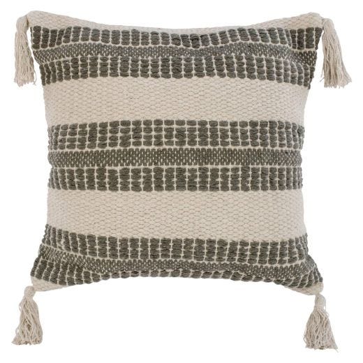 Grey And Natural Tassel Cushion