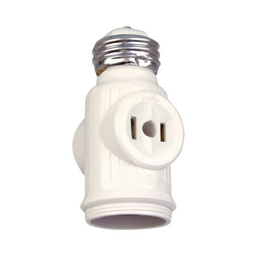 2 Outlet Keyless White Socket Adapter 125V
