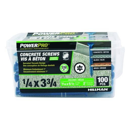 1/4 x 3-3/4 Concrete Screw Flat Head Torx-100/Pack