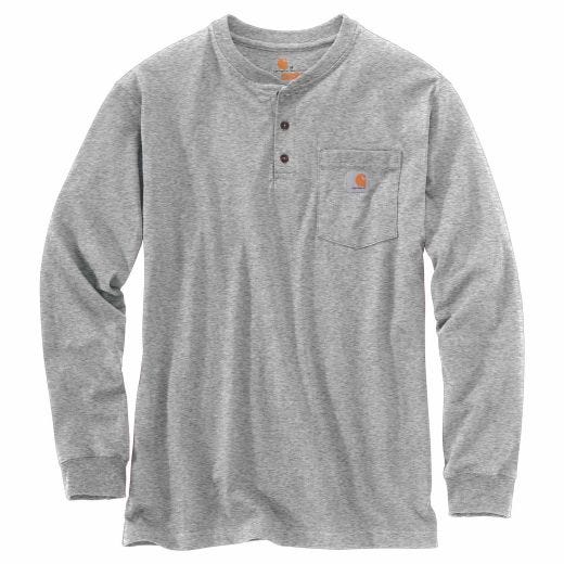 Loose Fit Long Sleeve Henley T Shirt Heather Gray-X Large