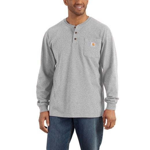 Henley Long-Sleeve Pocket T-Shirt-Heather Grey XL