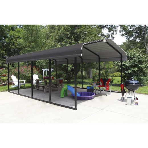 Galvanized Steel Carport 12'x 20'x7'-Black/Charcoal