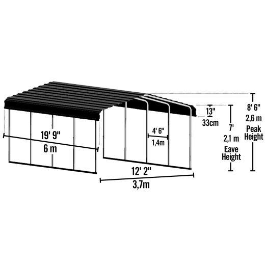 Galvanized Steel Carport 12'x 20'x7'-Black/Charcoal
