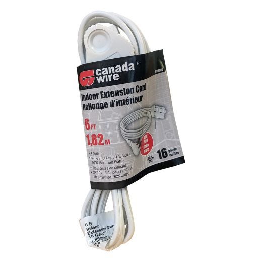3 Outlet Plug Indoor Extension Cord-White 1.82M