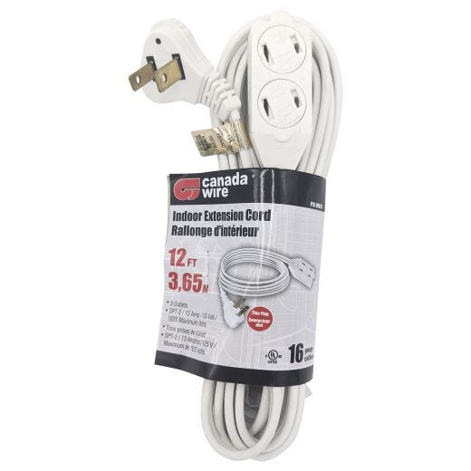 3 Outlet Plug Indoor Extension Cord-White 3.65M
