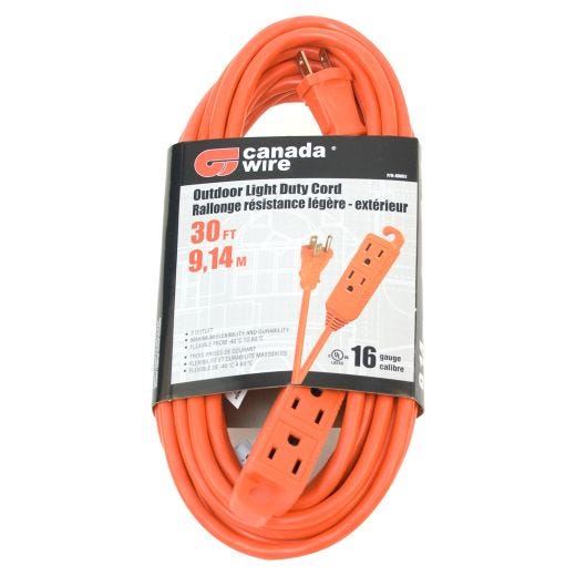 3 Outlet 16/3 Outdoor Orange Extension Cord 9.14M