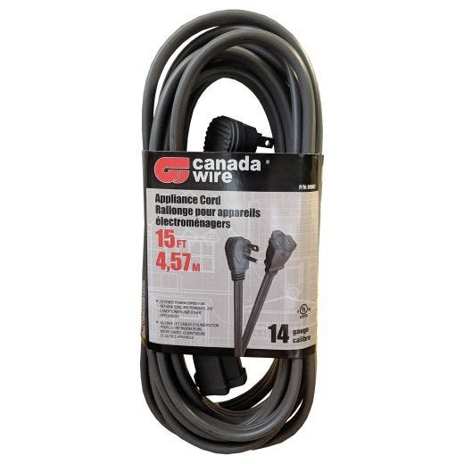 14/3 3 Prong Gray Indoor AC Extension Cord 4.57M