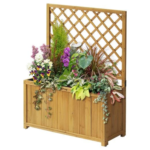 Wooden Trellis Box Planter With Liner