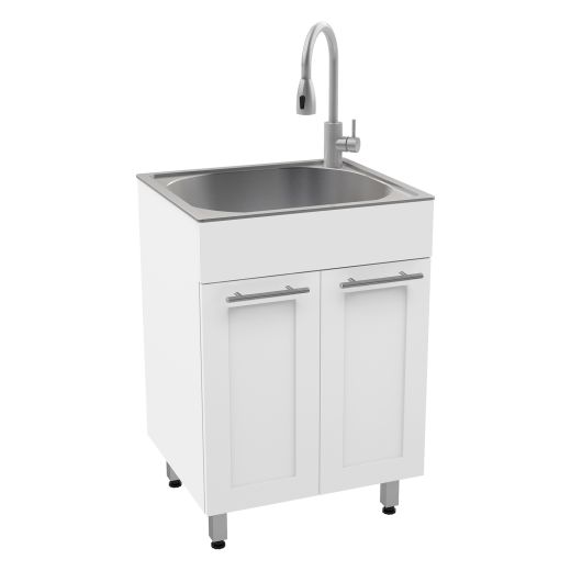 All-in-One White Cabinet With Stainless Steel Sink