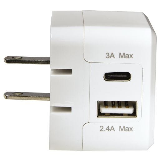 Wall Charger With 1 USB-A And 1 USB-C 3.4A Total