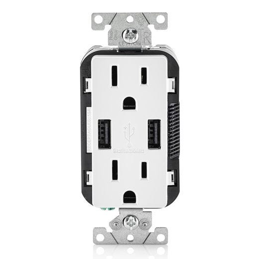 Decora USB Charger 15A Receptacle Type-A-White