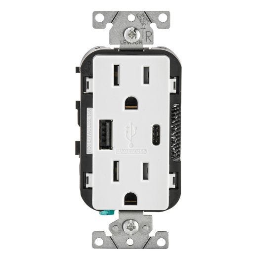 Decora USB 15A Receptacle Type-A/Type-C-White