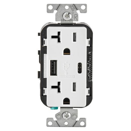 Decora USB 20A Receptacle Type-A/Type-C-White
