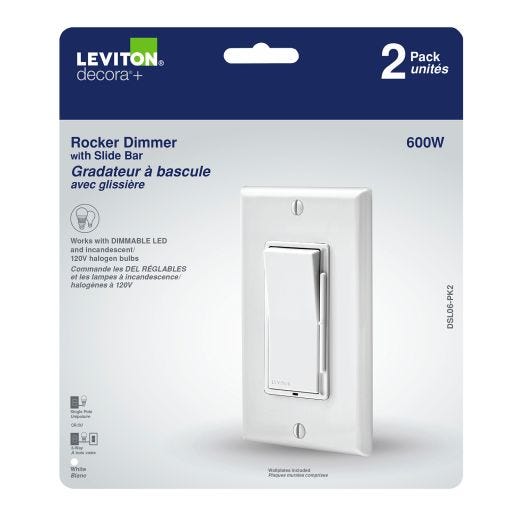 Decora Rocker Slide Dimmer White-2/Pack