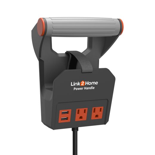 Link2Home Power Handle 20ft. 14AWG 2 Outlets 2 USB Black