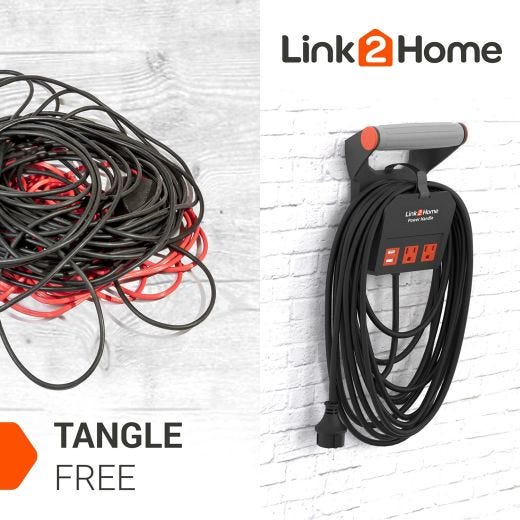 Link2Home Power Handle 20ft. 14AWG 2 Outlets 2 USB Black