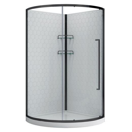 38" Round Black Shower With One Sliding Door