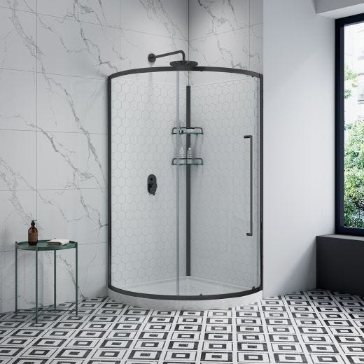 38" Round Black Shower With One Sliding Door