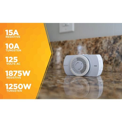 Indoor 24-Hour Heavy Duty Mechanical Timer, 1 Grounded Outle