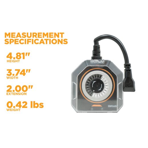 Outdoor 24-Hour Mechanical Timer, 1/2HP, 2 Grounded Outlets