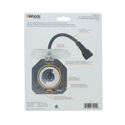 Outdoor 24-Hour Mechanical Timer, 1/2HP, 2 Grounded Outlets