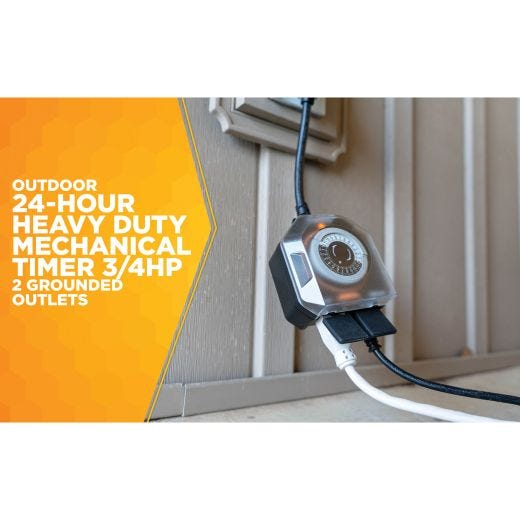 Outdoor 24-Hour Heavy Duty Mechanical Timer, 3/4HP, 2 Ground