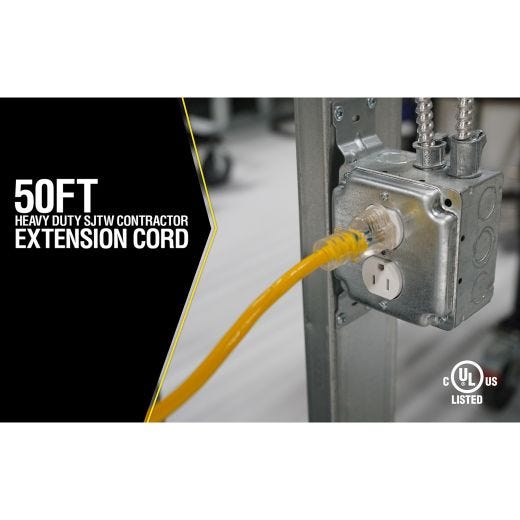 Yellow Jacket 12/3 - 50' Extension Cord, Single Outlet