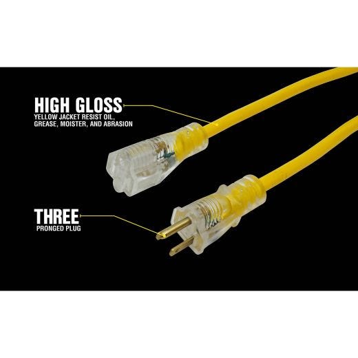 Yellow Jacket 14/3 - 100' Extension Cord, Single Outlet