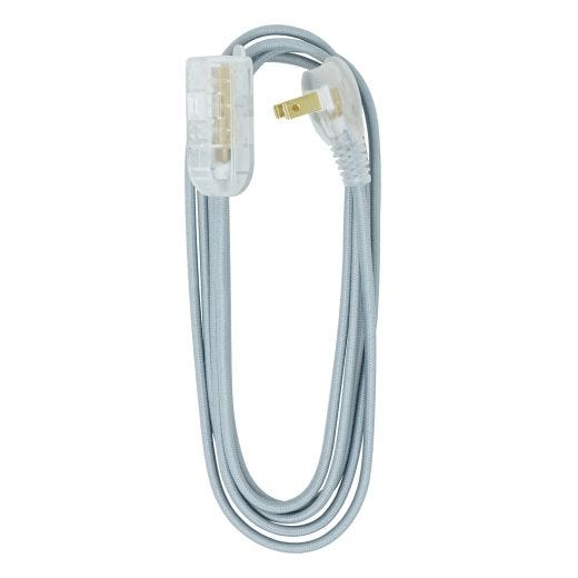 8’ Fabric Cord With 3 Outlets (Grey)