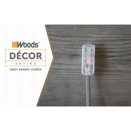 8’ Fabric Cord With 3 Outlets (Grey)