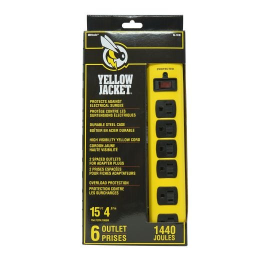Yellow Jacket  6-Outlet (4+2) Surge Strip, 15’ Cord, 1440 Jo