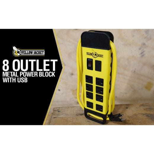 Yellow Jacket 8-Outlet Power Block, 6’ Cord, USB