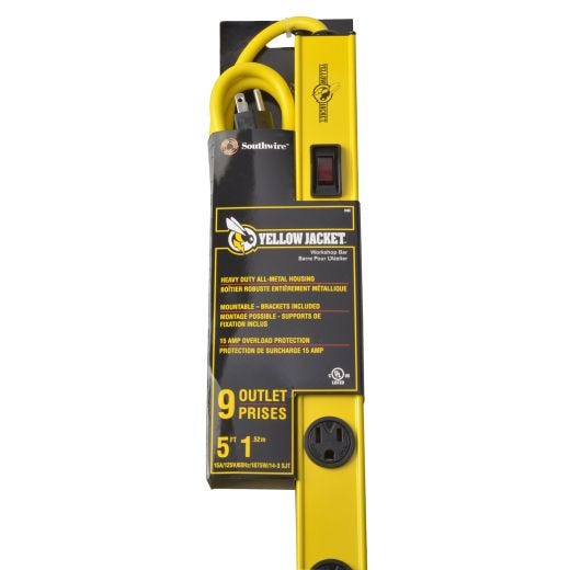 Yellow Jacket 9-Outlet Metal Strip, 5’ Cord