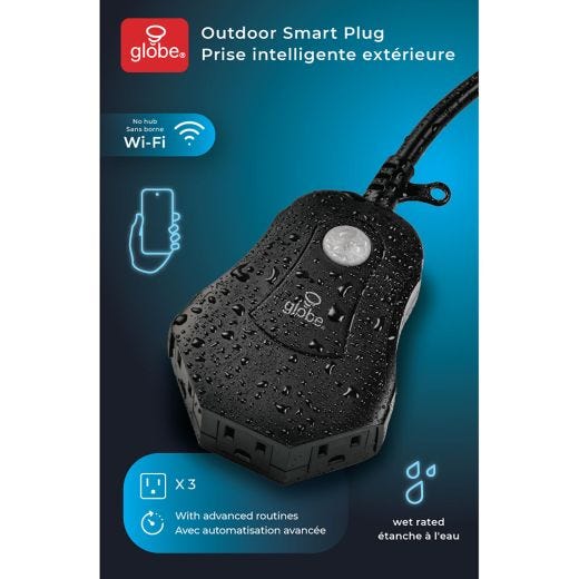 Smart Wifi 3 Outlet Outdoor Plug, 6" Cord