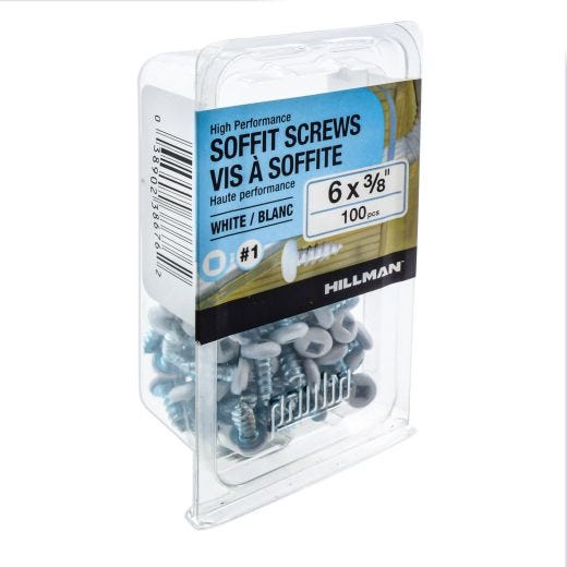 White Soffit Screw Pan Head Square Drive 6X3/8 - 100Pcs