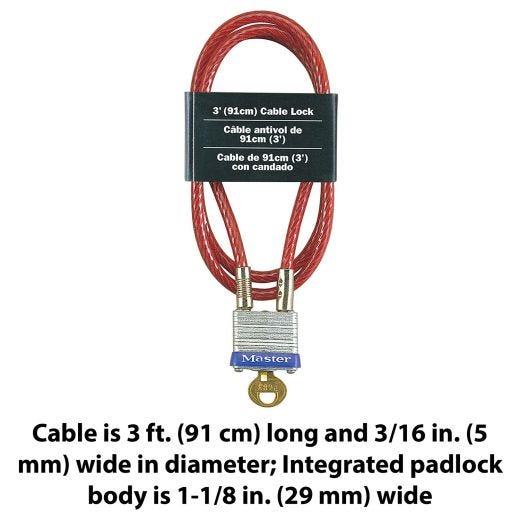 3' L x 3/16" Cable With Integrated Laminated Steel Padlock