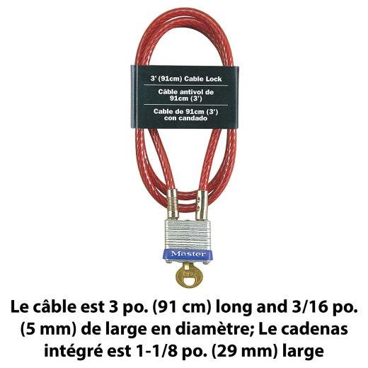 3' L x 3/16" Cable With Integrated Laminated Steel Padlock