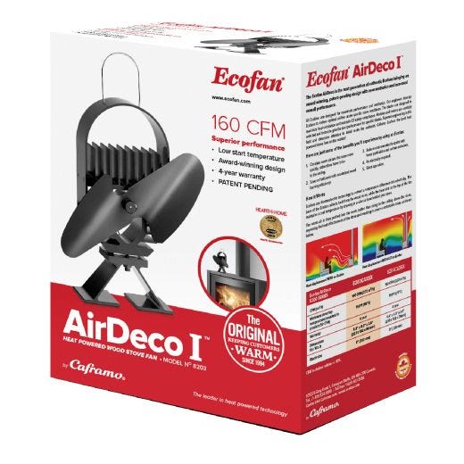 Ecofan Heat Powered Wood and Pellet Stove Fan, 160CFM, Black
