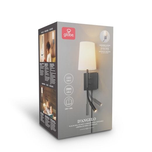 2-In-1 Reading Light Sconce With 2.1A Usb-A & Usb-C Ports