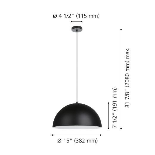 Suspension Rafaelino 1L, Finition Noir et Blanc