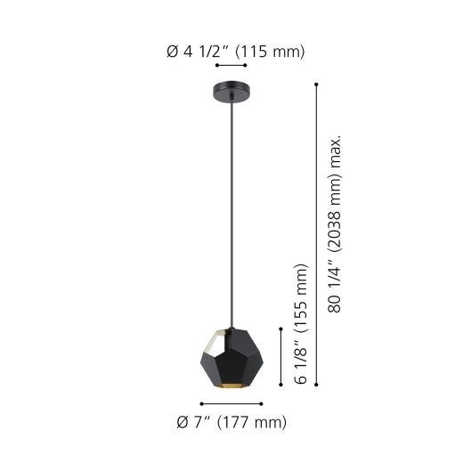 Rasigures Pendant Light 1L, Black and Gold Finish