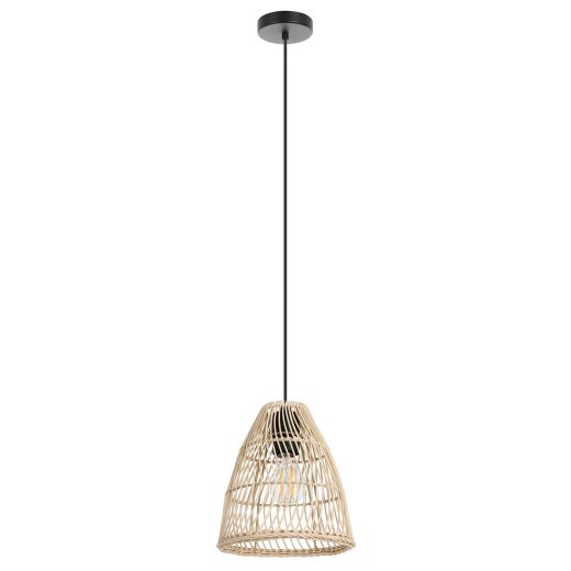Ayesgarth Pendant Light 1L Black Finish With Wood Shade