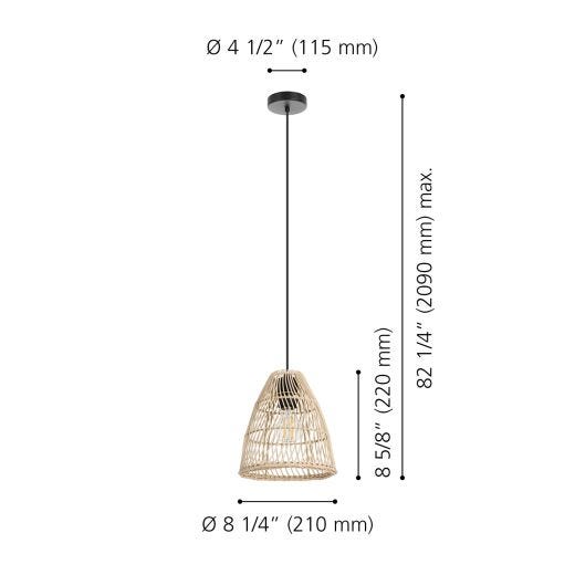 Ayesgarth Pendant Light 1L Black Finish With Wood Shade