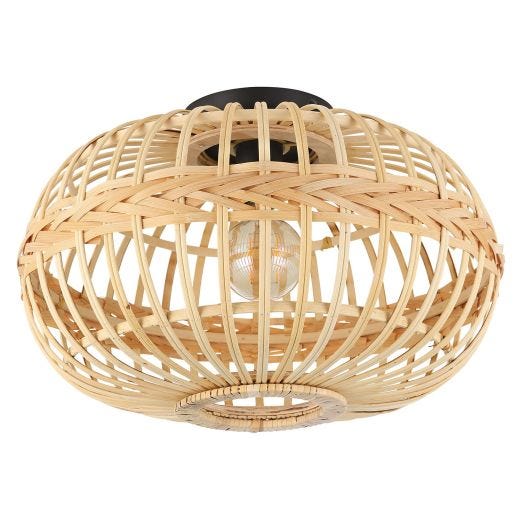 Amsfield Ceiling Light 1L, Black Finish With Wood Shade