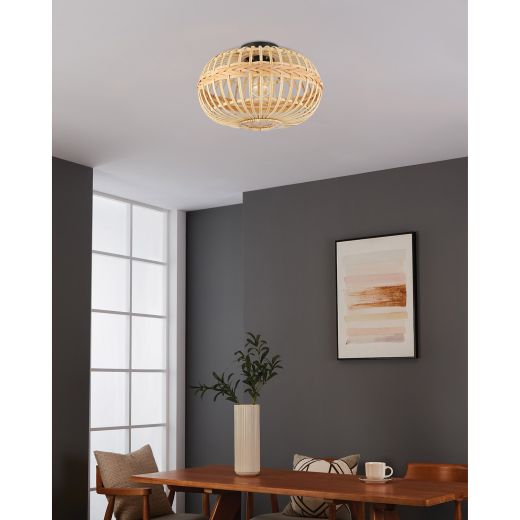 Amsfield Ceiling Light 1L, Black Finish With Wood Shade