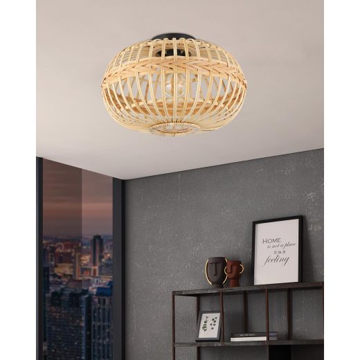 Amsfield Ceiling Light 1L, Black Finish With Wood Shade